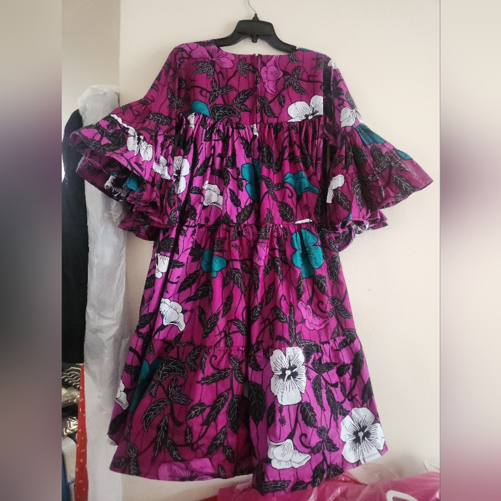 Voluminous Hibiscus Flowers Prints Cotton Tiered Dress Floral Purple Sz 6/8 NWOT - Picture 2 of 16